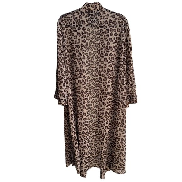 Susan Graver Style Womens Leopard Print Semi Sheer Duster Cardigan Missy Size - Picture 2 of 8